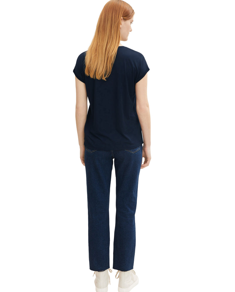 Camiseta de mujer de manga corta cuello redondo azul marino