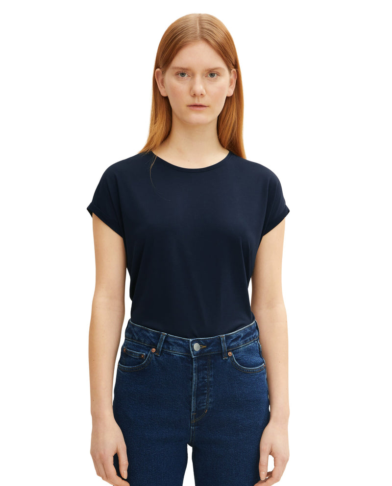 Camiseta de mujer de manga corta cuello redondo azul marino