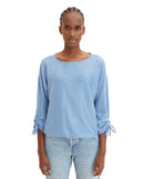 Camiseta de mujer de rayas con manga francesa azul claro