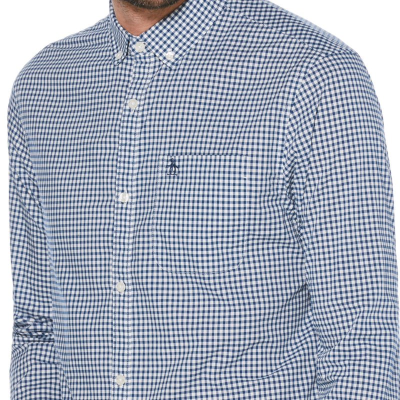 Camisa manga larga estampado gingham azul