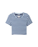 Camiseta de niña de manga corta con rayas cropped
