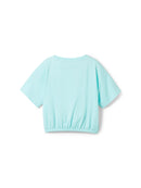 Camiseta cropped de niña de manga corta con dibujo frontal