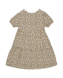 Vestido de manga corta fruncida con estampado animal print