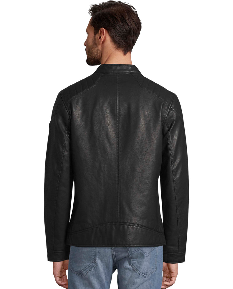 Chaqueta de efecto piel para hombre con cierre de cremallera negro