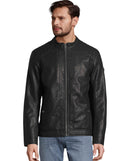 Chaqueta de efecto piel para hombre con cierre de cremallera negro