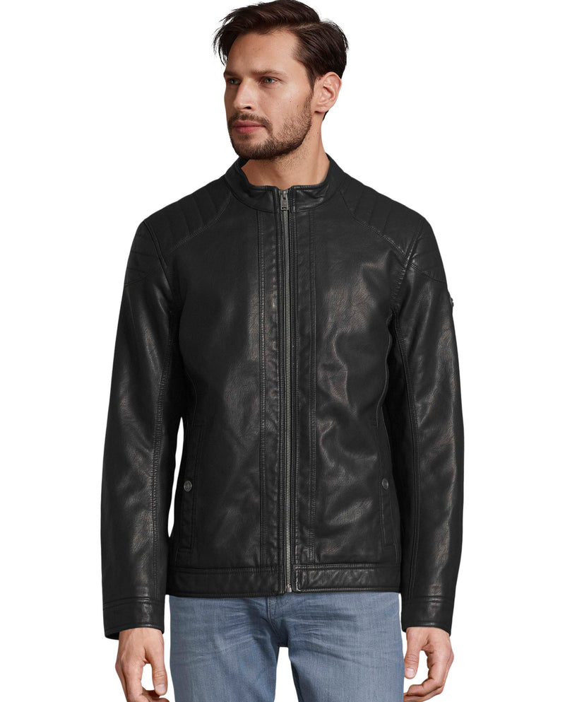 Chaqueta de efecto piel para hombre con cierre de cremallera negro