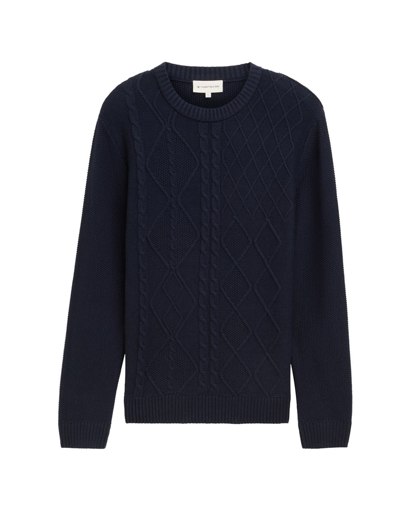 Jersey de punto hombre liso y cuello redondo azul marino