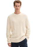 Jersey de punto hombre liso y cuello redondo crema