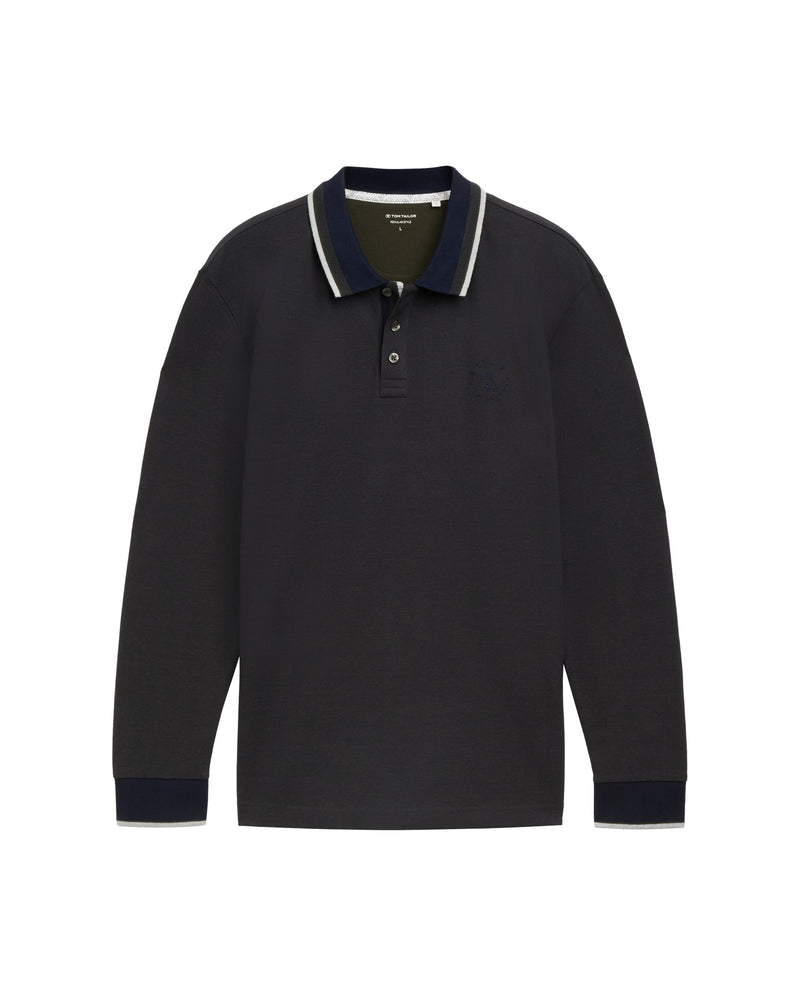 Polo de hombre con manga larga verde oscuro