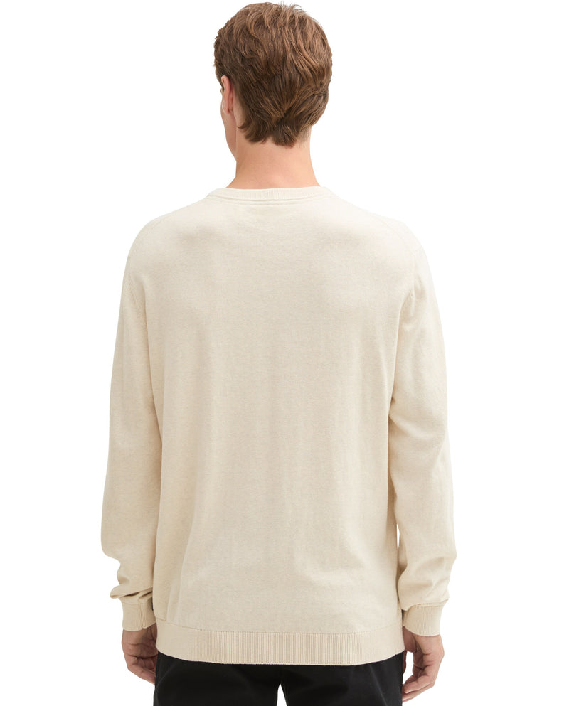 Jersey de hombre de color liso con cuello redondo crema