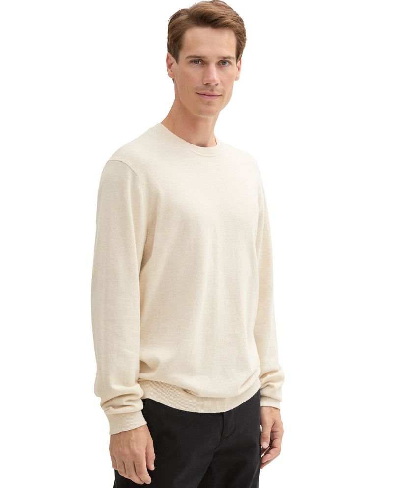 Jersey de hombre de color liso con cuello redondo crema