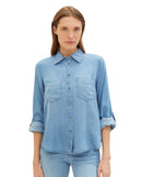 Camisa vaquera de mujer de manga larga lisa azul