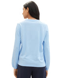 Blusa de mujer de manga larga cuello de pico azul claro