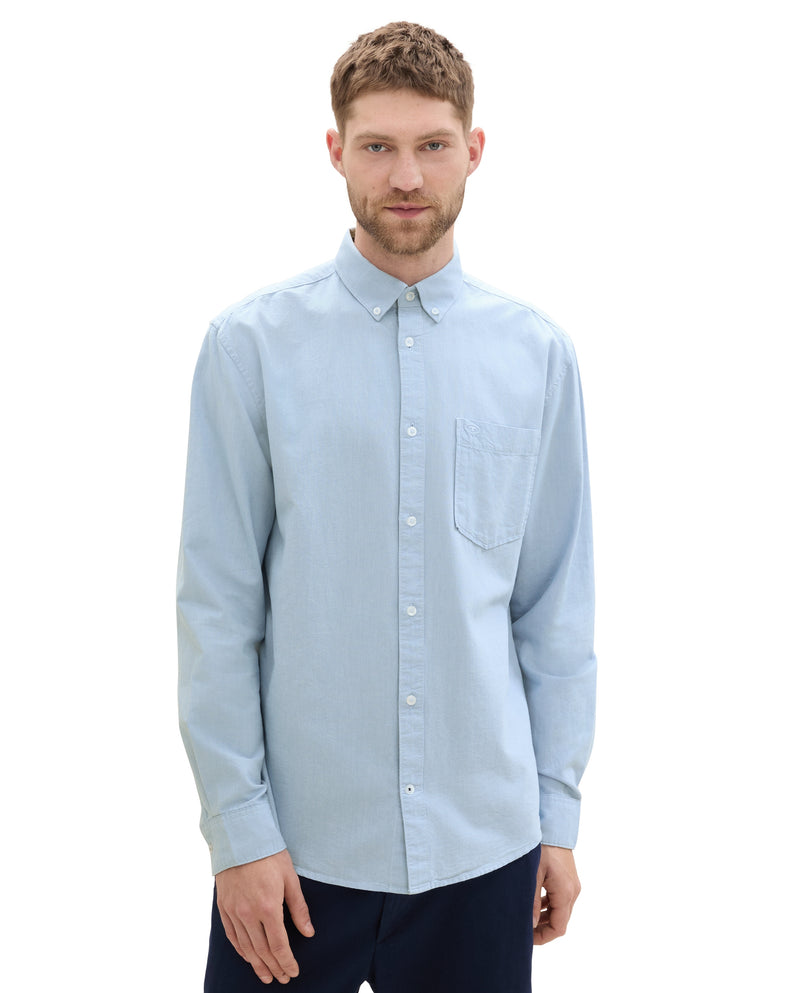 Camisa de hombre manga larga con bolsillo azul