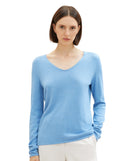 Jersey de mujer con cuello pico liso azul claro