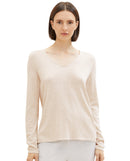 Jersey de mujer con cuello pico liso beige