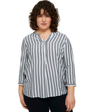 Blusa de mujer a rayas y mangas francesa gris