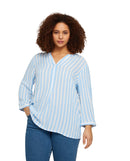 Blusa de manga francesa de mujer con cuello pico y diseño de rayas
