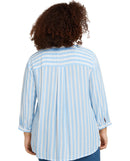Blusa de manga francesa de mujer con cuello pico y diseño de rayas