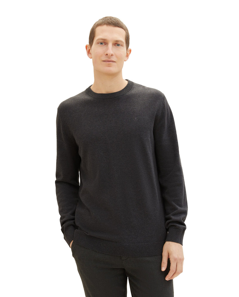 Jersey de hombre básico de cuello redondo gris oscuro