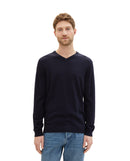 Jersey de hombre con cuello de pico azul marino