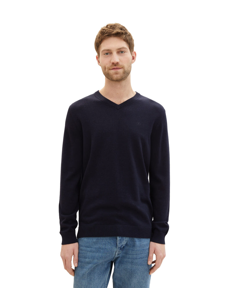 Jersey de hombre con cuello de pico azul marino