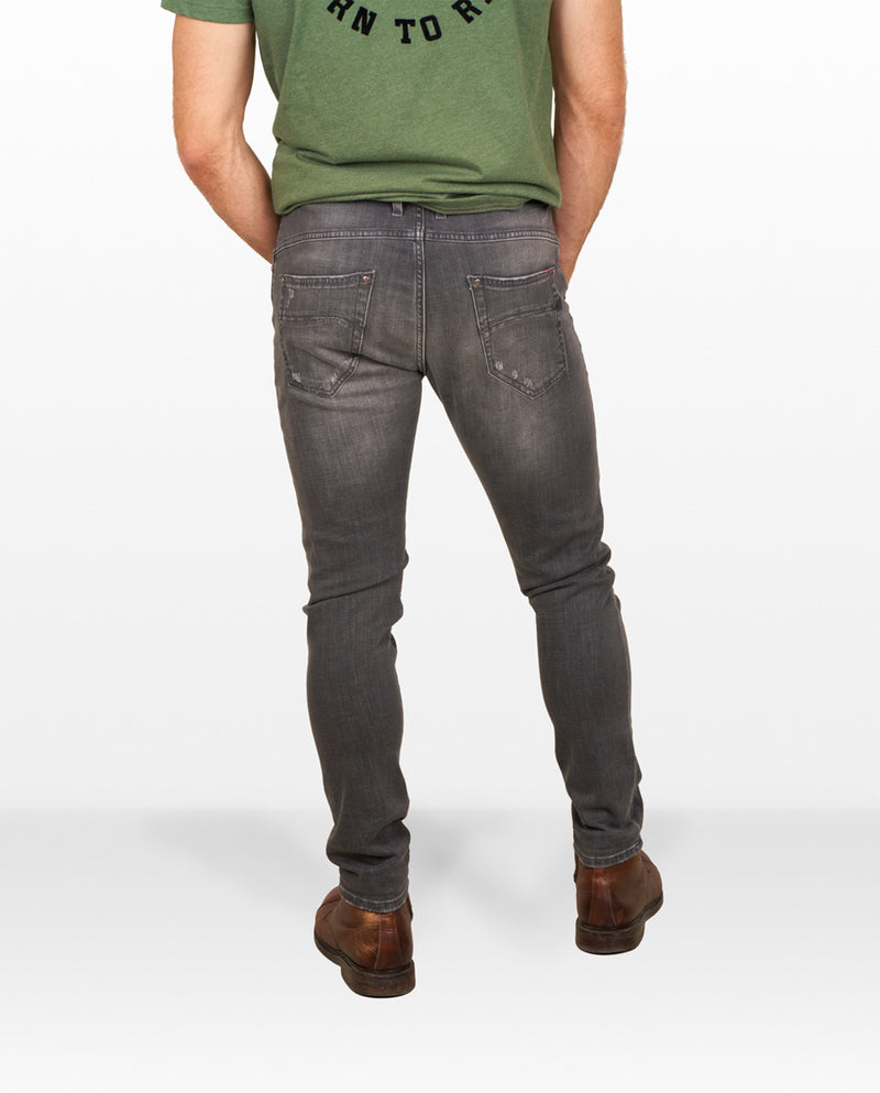 Skinny men's jeans with a worn effect in gray