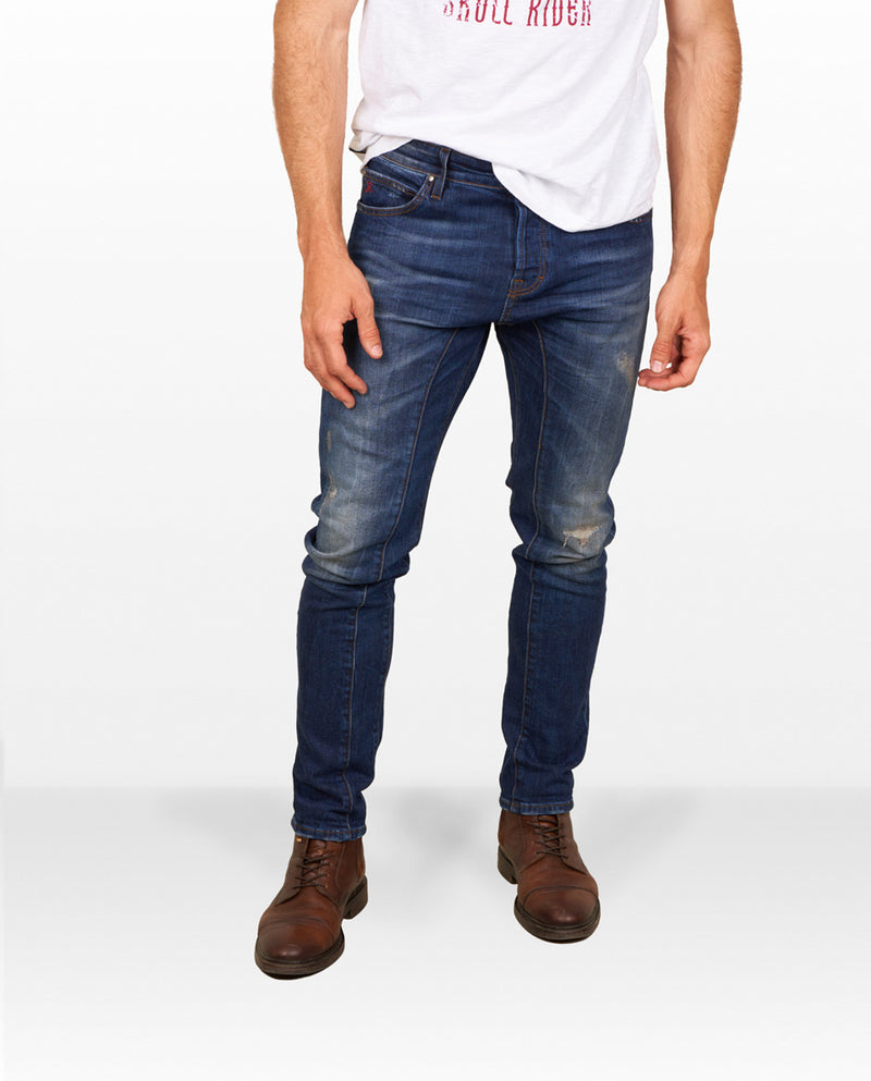 Men's jeans with tappered cut and worn effect