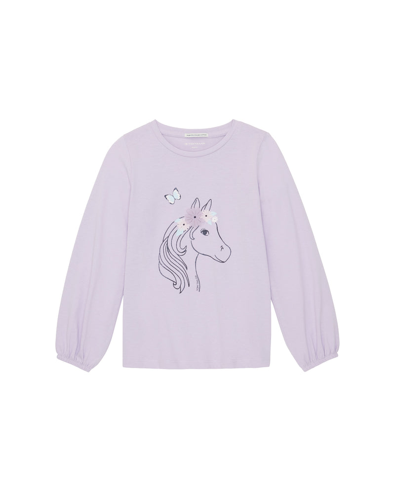 Girl's long-sleeved T-shirt with front drawing