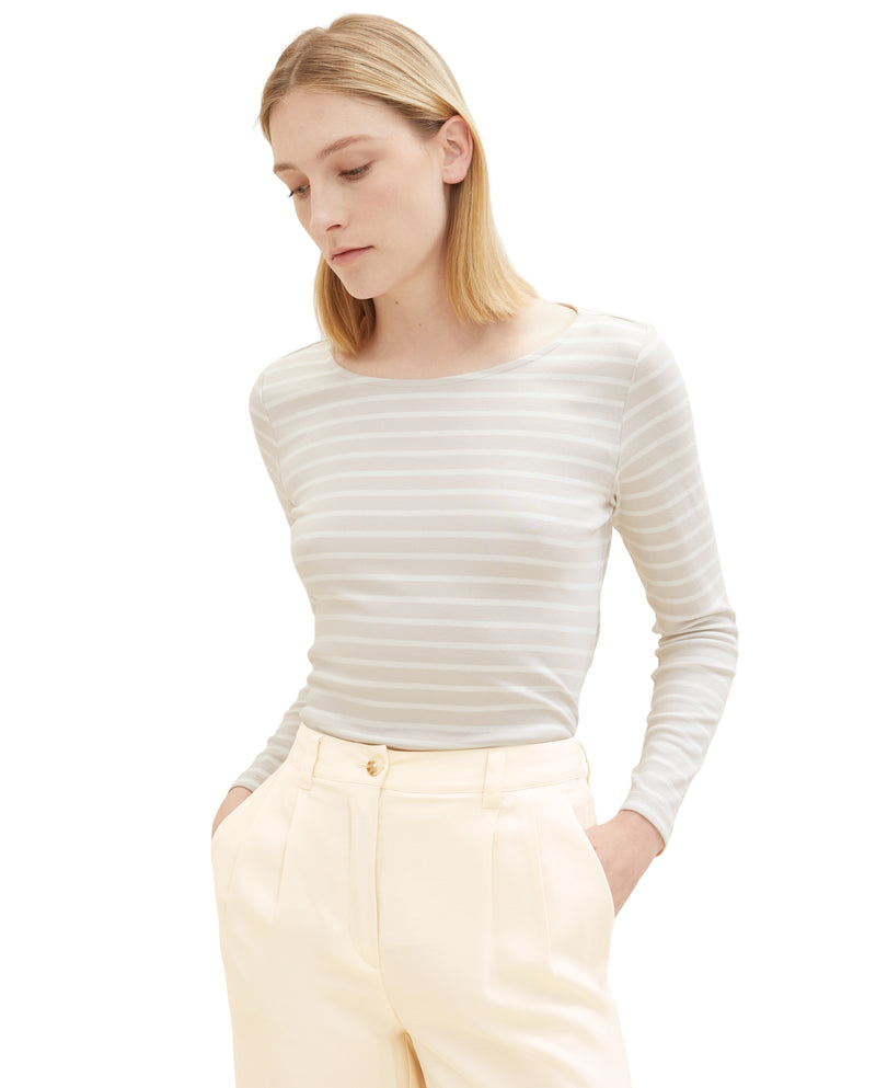 Women's long-sleeved striped print T-shirt